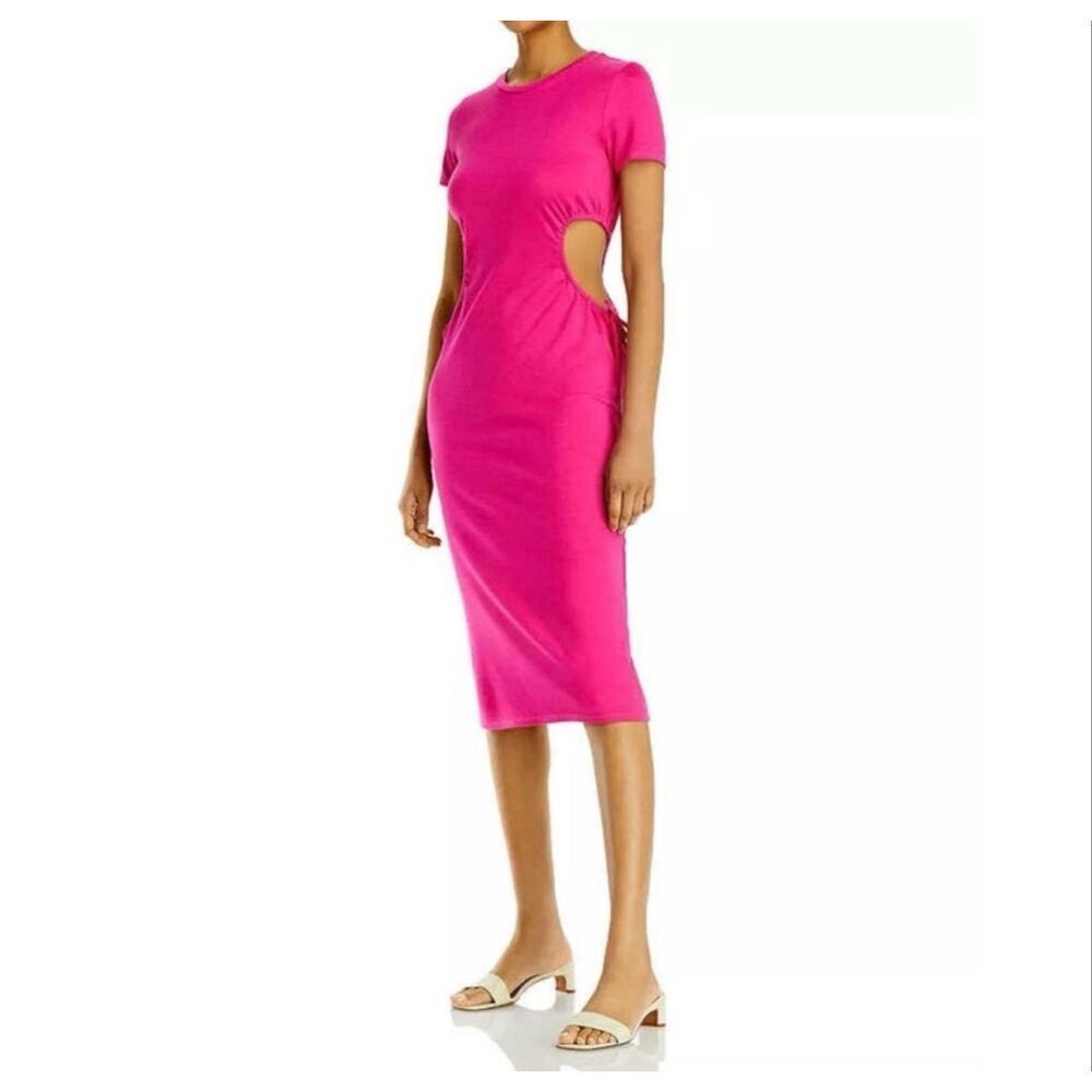 Fore size large waist cut out midi dress pink body con - NWOT